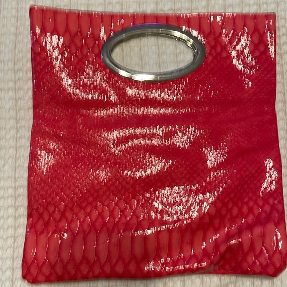 Orange Clutch, silver hardware